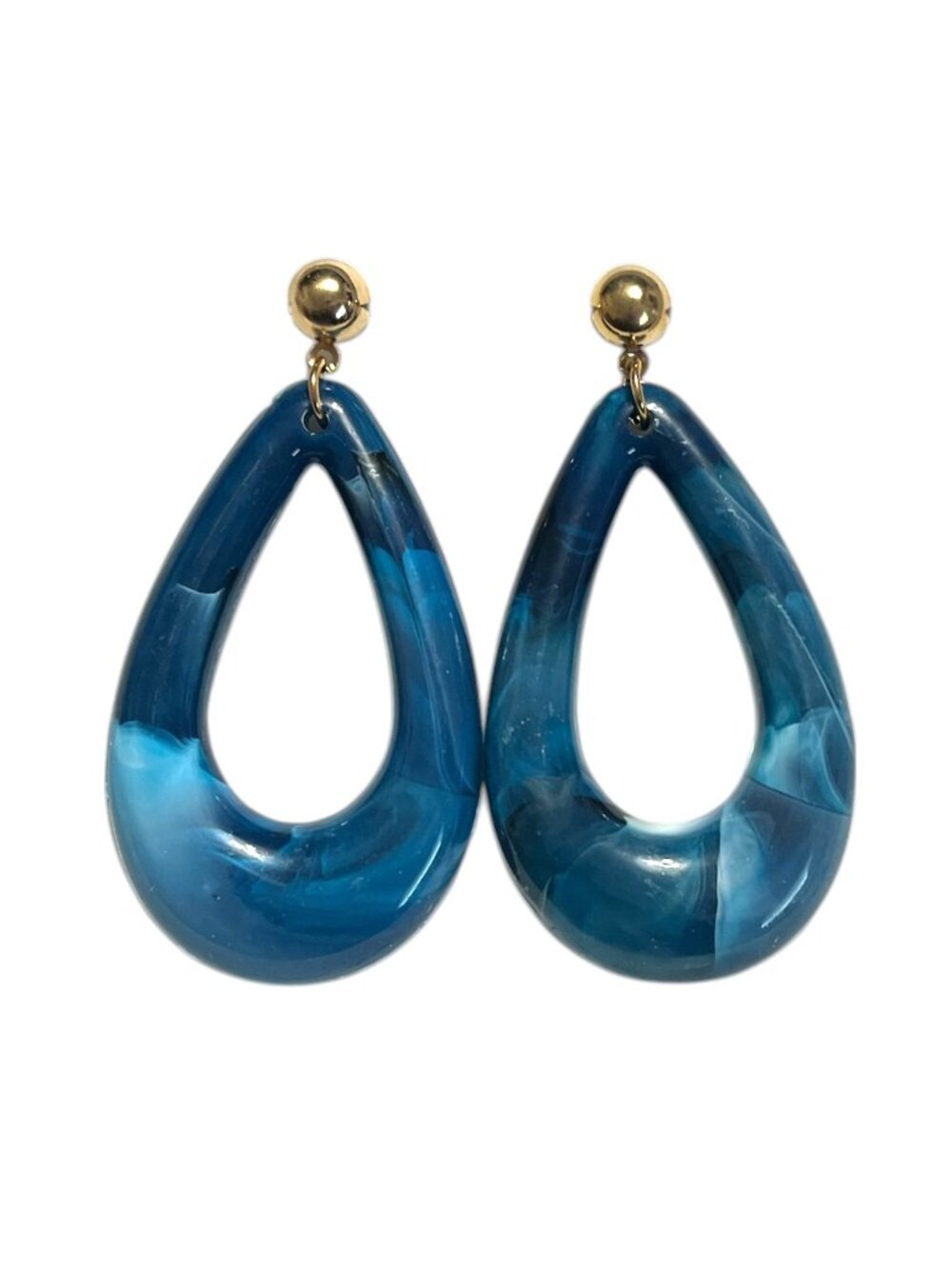 Blue Teardrop Natural Stone Finish Post Pin Earrings